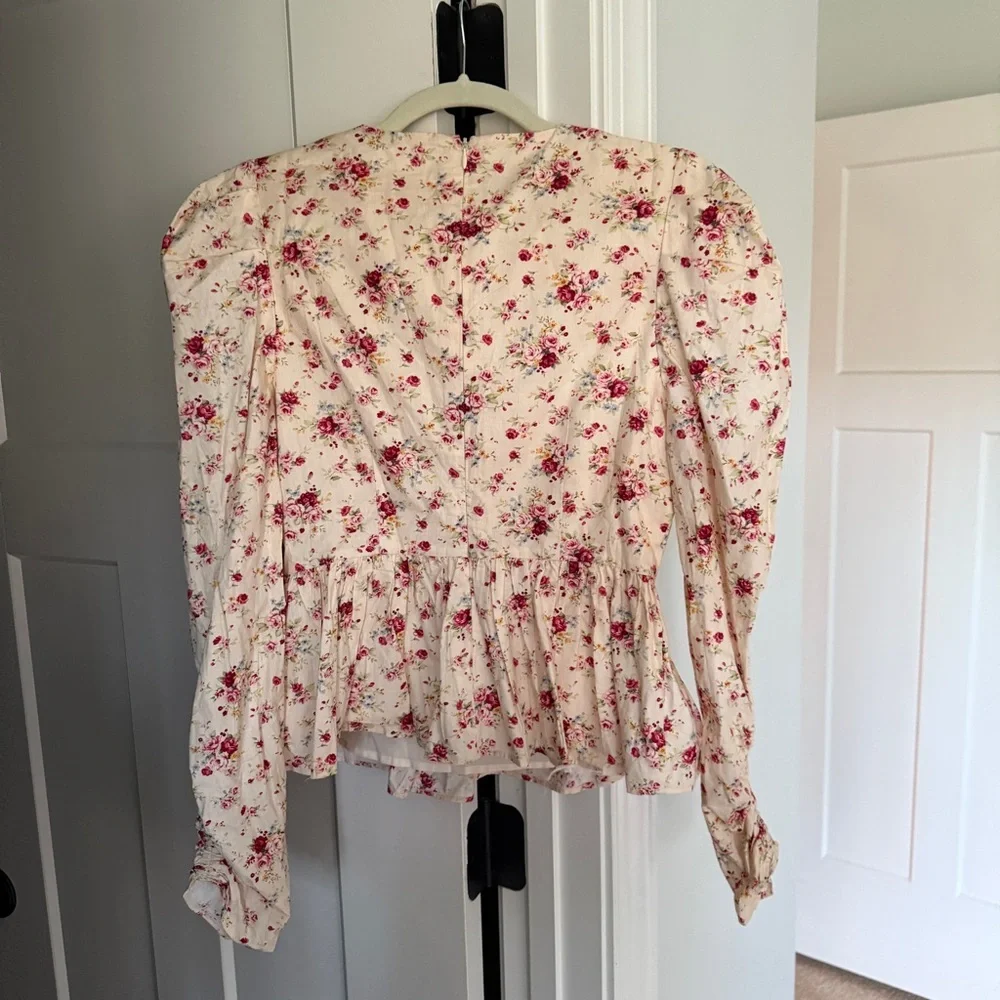NWT Tuckernuck Hyacinth House Peplum Floral Puff Sleeve Top New Blouse pink